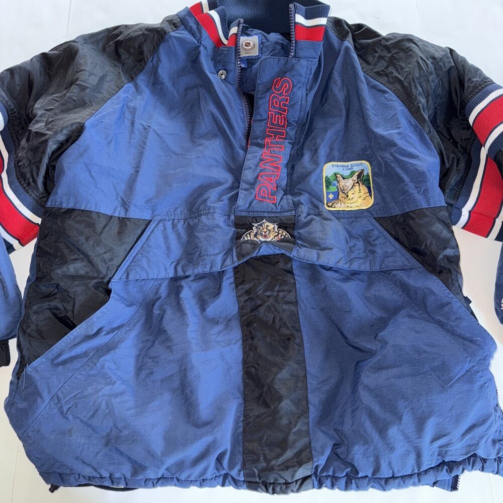 Vtg STARTER FLORIDA PANTHERS 1/2 ZIP PULLOVER JACKET Adult Sz L READ NHL Hockey